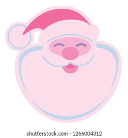 Very subtle pastel colored Santa Claus face graphic design. Conventional red cap, pink nose and a smile. Offset path outline on a white background.