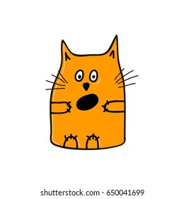 Very surprised orange cat with open mouth. Vector illustration.