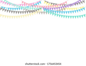Very sweet colorful pastel pendant hanging above. Vector illustration. Party invitation with carnival flag garlands with some copy space for your text.