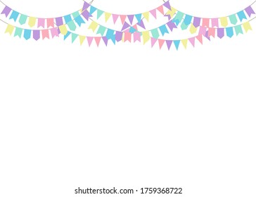 Very sweet colorful pastel pendant hanging above. Vector illustration. Party invitation with carnival flag garlands with some copy space for your text.