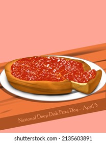 A Very Thick Pizza Dish With A Lot Of Mixed Meat And Cheese Served On White Plate On Brown Table, National Deep Dish Pizza Day April 5