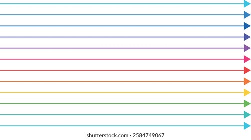 Very thin arrows of different colors, direction of movement. Long arrow icons