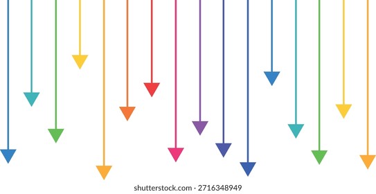 Setas muito finas de cores diferentes, direção do movimento. Ícones de seta longa