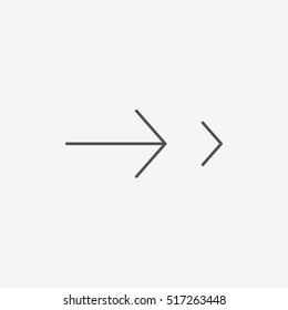 Very thin forward arrow vector icon on gray background