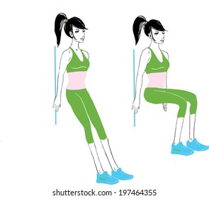 A Very Thin Girl In Beautiful Green Sport Suit Doing Exercises 