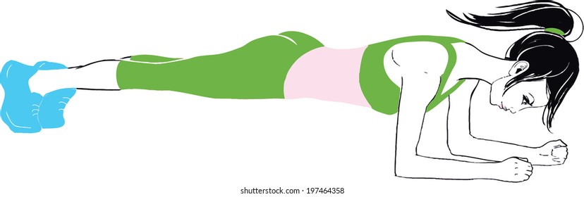 A Very Thin Girl In Beautiful Green Sport Suit Doing Exercises 