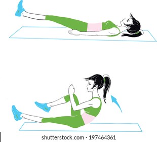 A Very Thin Girl In Beautiful Green Sport Suit Doing Exercises 