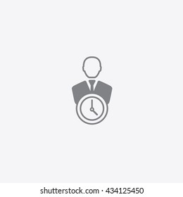 Very thin Gray outline man with time icon vector, management sign