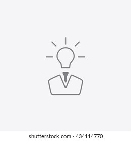 Very thin human icon lamp idea, creative sign vector on gray background