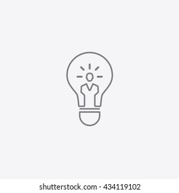Very thin idea icon vector, outline of lamp, bulb, sign of  creative thinking on gray background