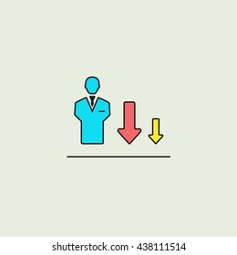 Very thin outline blue red yellow human with arrow down icon vector