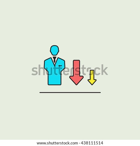 Very thin outline blue red yellow human with arrow down icon vector