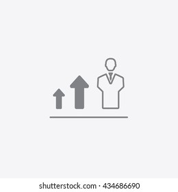 very thin outline gray of  Growing chart icon, Human with arrow up Illustration
