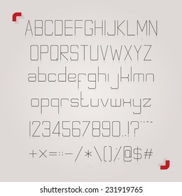 Very thin skinny slim font character alphabet number set full