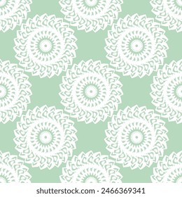 Sehr trendige klassische elegante mintgrüne Farbe Blumenmotiv und Mandala nahtlose Muster für Fliesen, Kleid, Modetuch, Tasche, Bettbezug, Teppich und Textil.