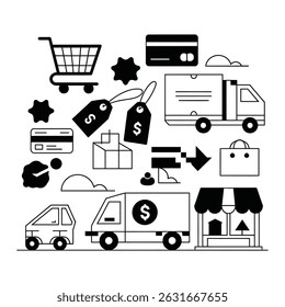 a very unique and customize shop and sells car icon design illustration