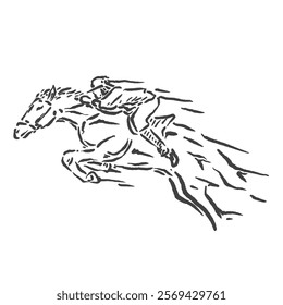 Very unique and retro horse racing vector sketch with very vintage line design