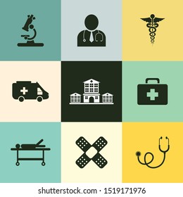 Very Useful 9 Hospital or Healthcare Vector Icon Set for Designer Can Be Use in Design, Web Design & App Design.