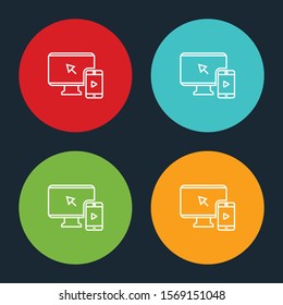 Very Useful Computer & Mobile Line Icon On Four Color Round Options.