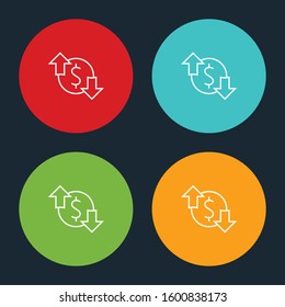 Very Useful Dollar Up & Down Line Icon On Four Color Round Options.