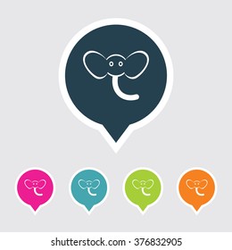 Very Useful Editable Baby Elephant Face Icon on Different Colored Pointer Shape. Eps-10.