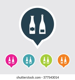 Very Useful Editable Beer Bottle Icon on Different Colored Pointer Shape. Eps-10.