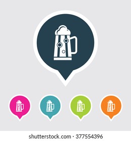 Very Useful Editable Beer Glass or Mug Icon on Different Colored Pointer Shape. Eps-10.