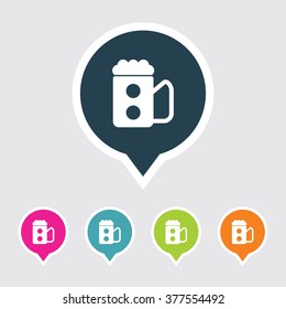 Very Useful Editable Beer Glass or Mug Icon on Different Colored Pointer Shape. Eps-10.