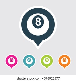 Very Useful Editable Billiards 8 No. Ball Icon on Different Colored Pointer Shape. Eps-10.