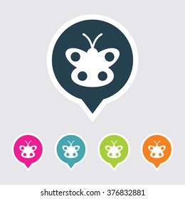 Very Useful Editable Butterfly Icon on Different Colored Pointer Shape. Eps-10.