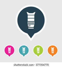 Very Useful Editable Camera Lens Icon on Different Colored Pointer Shape. Eps-10.