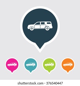 Very Useful Editable Car Icon on Different Colored Pointer Shape. Eps-10.