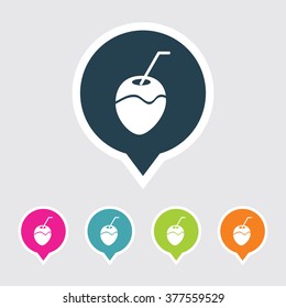 Very Useful Editable Coconut Icon on Different Colored Pointer Shape. Eps-10.