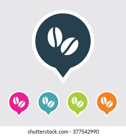 Very Useful Editable Coffee Beans Icon on Different Colored Pointer Shape. Eps-10.