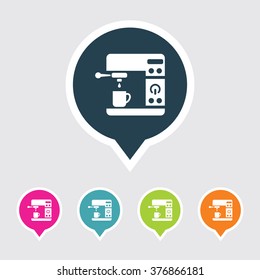Very Useful Editable Coffee Machine Icon on Different Colored Pointer Shape. Eps-10.
