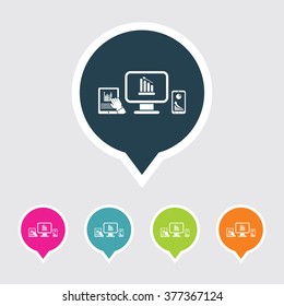 Very Useful Editable Computer, Mobile Phone & Tablet Phone Icon on Different Colored Pointer Shape. Eps-10.