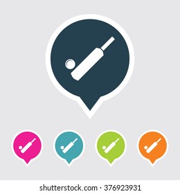 Very Useful Editable Cricket Bat & Ball Icon on Different Colored Pointer Shape. Eps-10.