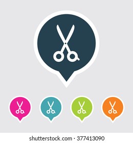Very Useful Editable Cut Or Scissor Icon on Different Colored Pointer Shape. Eps-10.