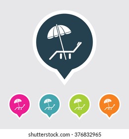 Very Useful Editable Deck Chair or Beach Chair Icon on Different Colored Pointer Shape. Eps-10.