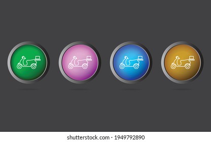 Very Useful Editable Delivery Scooter Line Icon on 4 Colored Buttons.