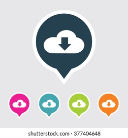 Very Useful Editable Download Icon on Different Colored Pointer Shape. Eps-10.