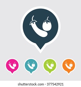Very Useful Editable Eggplant Icon on Different Colored Pointer Shape. Eps-10.