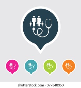 Very Useful Editable Family Doctor Icon On Different Colored Pointer Shape. Eps-10.