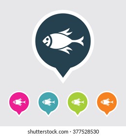 Very Useful Editable Fish Icon on Different Colored Pointer Shape. Eps-10.