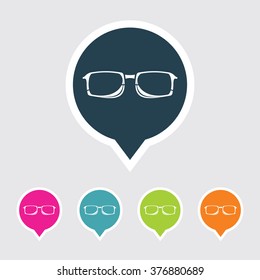 Very Useful Editable Glasses Icon on Different Colored Pointer Shape. Eps-10.