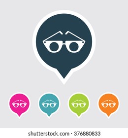 Very Useful Editable Glasses Icon on Different Colored Pointer Shape. Eps-10.