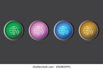 Very Useful Editable Global Location Line Icon On 4 Colored Buttons.