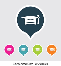 Very Useful Editable Graduation Cap Icon on Different Colored Pointer Shape. Eps-10.