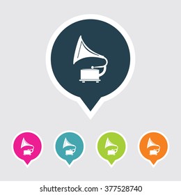 Very Useful Editable Gramophone Icon on Different Colored Pointer Shape. Eps-10.