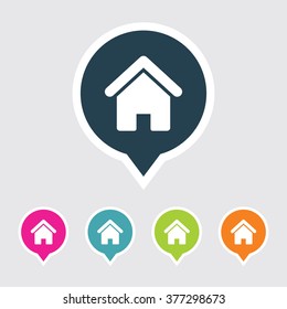 Very Useful Editable Home Icon on Different Colored Pointer Shape. Eps-10.